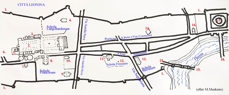 Plan over Città Leonina og Scholae Peregrinorum