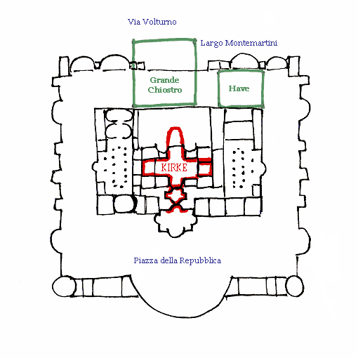 Plan over Kirken Santa Maria degli Angeli indrettet i Diocletian's Termer 