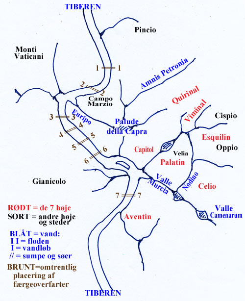 Plan over de gamle vandløb i Rom og omegn