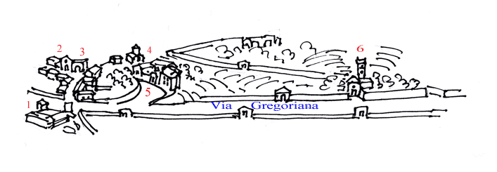 Kort over Via Merulana/Via Gregoriana efter Antonio Tempesta's Kort over Rom 1693