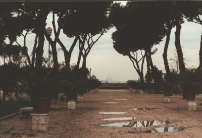 Foto fra Parco Savello på Aventin, udsigt mod San Pietro
