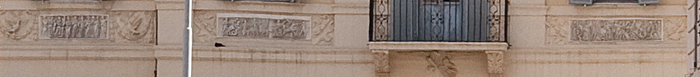 Nærbilleder af dekorationerne på Villa Massimo's facade
