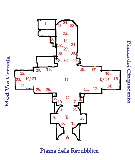 Grundplan over kirken Santa Maria degli Angeli