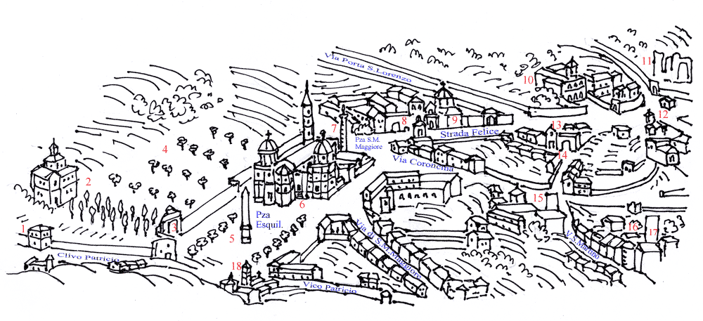 Kort over Esquilinområdet omkring Santa Maria Maggiore i 1693