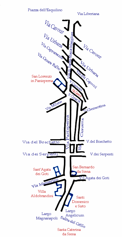 Detailkort over Via Panisperna og Via di Santa Maria Maggiore